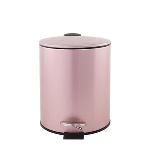 3L metal rosa casa pedal bin delgada con tapa redonda de residuos bin baño clásico pedal bin