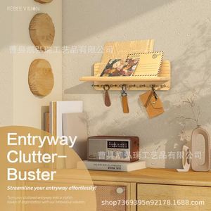 Wooden <b>wall</b>-mounted key <b>storage</b> rack for home use, decorative <b>wall</b> <b>hanging</b> rack, solid wood <b>storage</b> and organization rack - Product Image 4