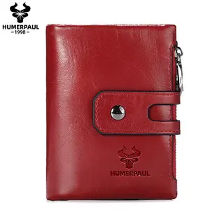 HUMERPAUL Custom Genuine Leather Women Wallets with Zipper Coin Pocket Ladies Small RFID Credit Card Holder Clutch