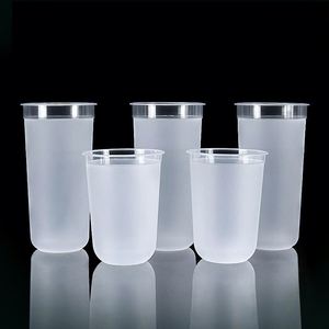 Vaso Desechable Personalizado de Fábrica 90-380/500/700U con Logotipo Impreso, en Forma de U, Transparente, Esmerilado, para Bebidas Frías y Calientes, con Tapa - Product Image 5