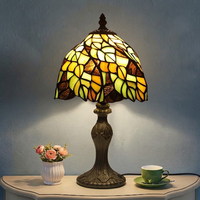Lampe de table LongHuiJing 8 pouces avec abat-jour en verre teinté en forme de feuilles de cristal, base en alliage de zinc, E26 E27 110-220V, lampe de lecture vintage