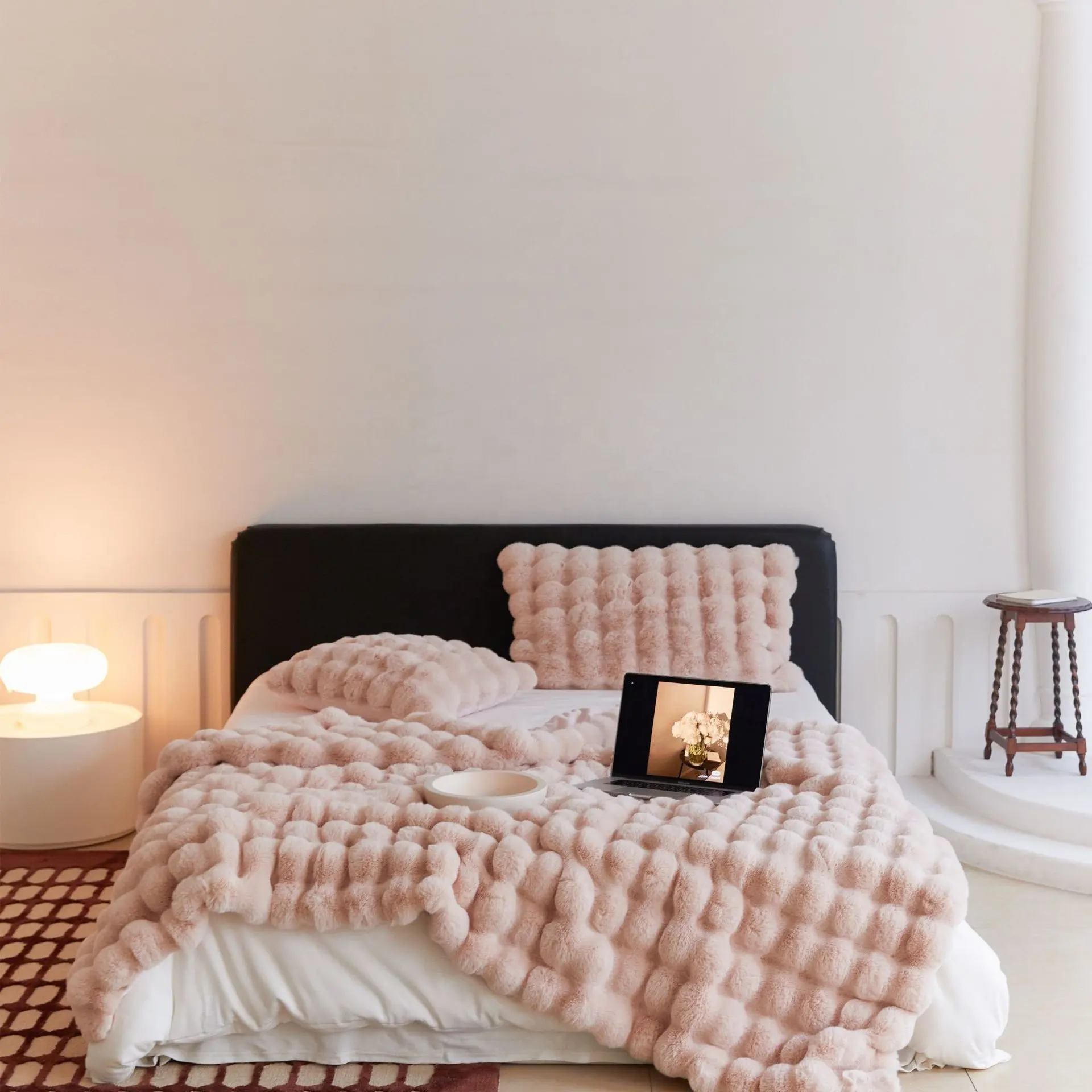Coperta gettata in finta pelliccia di coniglio coperta spessa e calda per divano, coperte Decorative morbide e morbide