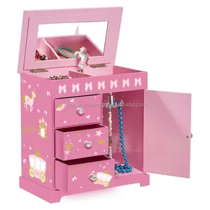 永远明亮的奢华大粉色3套抽屉珠宝音乐盒圣诞音乐盒生日礼物儿童