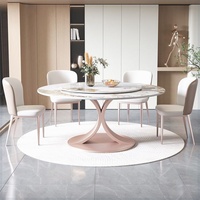 Table à manger ronde noire WESOME avec 4 chaises, ensemble de table à manger ronde moderne de 135 cm, 6 places, quartz avec centre rotatif