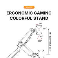 Resorte de gas GE22 Luz RGB ajustable Brazo de monitor de juegos Luz LED azul Soporte de montaje de escritorio de monitor individual de 15-32 pulgadas