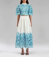 Ensembles de tweed printemps/été pour femmes de haute qualité hauts brodés 2 pièces + jupe à col montant en rose et bleu