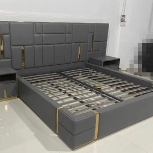 Cama com Cabeceira Grande de Tecido, <span class=keywords><strong>Design</strong></span> Luxuoso e Moderno, Cama King Size - Product Image 1