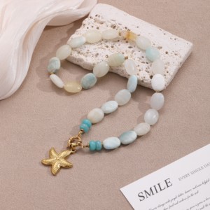 Collar con Colgante <span class=keywords><strong>de</strong></span> Estrella <span class=keywords><strong>de</strong></span> Mar <span class=keywords><strong>de</strong></span> Acero Inoxidable <span class=keywords><strong>de</strong></span> la Serie Océano <span class=keywords><strong>de</strong></span> Verano, Abalorios DIY, Collar <span class=keywords><strong>de</strong></span> Cuentas <span class=keywords><strong>de</strong></span> Jade Blanco <span class=keywords><strong>de</strong></span> Piedra Natural <span class=keywords><strong>para</strong></span> <span class=keywords><strong>Mujer</strong></span> - Product Image 4
