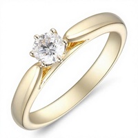 Bague de fiançailles classique solitaire en or 14 carats avec diamant naturel, sertie de quatre griffes, pierre ronde, alliance de mariage