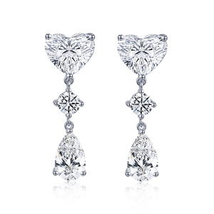 Pendientes de Diamantes Cultivados en Laboratorio MSE-982 de Oro Blanco de 18K, Corte Clásico Romántico en Forma de Corazón Ovalado y Pera - Product Image 1