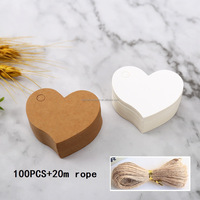 Étiquettes cadeaux en papier en forme de cœur, 100 pièces avec ficelle de jute de 20 m, étiquettes suspendues en papier kraft vierges de 4,5x4 cm, étiquette pour cadeaux de mariage, étiquette pour emballage cadeau