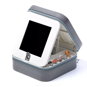 Custom Square PU Leather Zipper Ring Mirror Jewelry <b>Box</b> Luxury Travel <b>Earring</b> Ring Necklace Storage Jewelry <b>Box</b> - Product Image 1