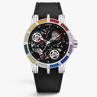Montre à quartz avec boîtier en alliage serti de diamants, 45 mm, cadran grand format, aiguilles tendance, résistance à l'eau 30 m, bracelet en silicone lumineux