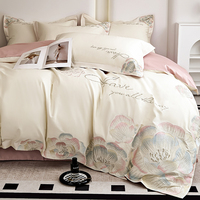 Luxueux élégant moderne pur coton brodé écologique 4 pièces ensemble de literie imprimé housse de couette taies d'oreiller draps