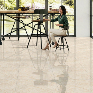 Breccia Crema 600x600mm Glossy Porcelain Tiles Cream Marble Pattern Golden Vein Interior Flooring - Product Image 6