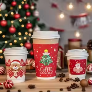 แก้วกาแฟกระดาษลายคริสต์มาสแบบสั่งทำพิเศษ พิมพ์ลายงานศิลป์ตามสั่ง แก้วแบบผนังเดียว สำหรับร้านกาแฟอินดี้และร้านกาแฟป๊อปอัพ - Product Image 3