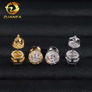 Sıcak satış hazır gemi geçmek elmas Tester Halo tasarım vida geri gümüş 925 VVS Moissanite küpe - Product Image 4