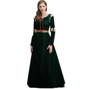 Robe de cosplay Brave Merida, costume médiéval en velours vert avec ceinture pour femmes - Product Image 4