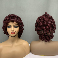 Peluca de Cabello con Cutículas Alineadas, Pelucas Bob Sin Encaje, SDD 8 Pulgadas de Color # Pelucas de Cabello Humano con Flequillo y Rizos Primaverales 99J
