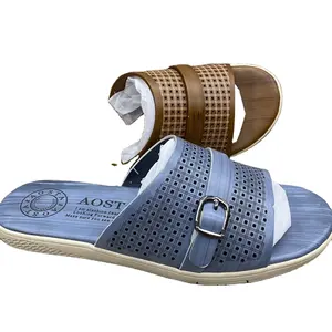 Arabic style upper shining leather with button slipper men outdoor flat beach slippers shoes hand made