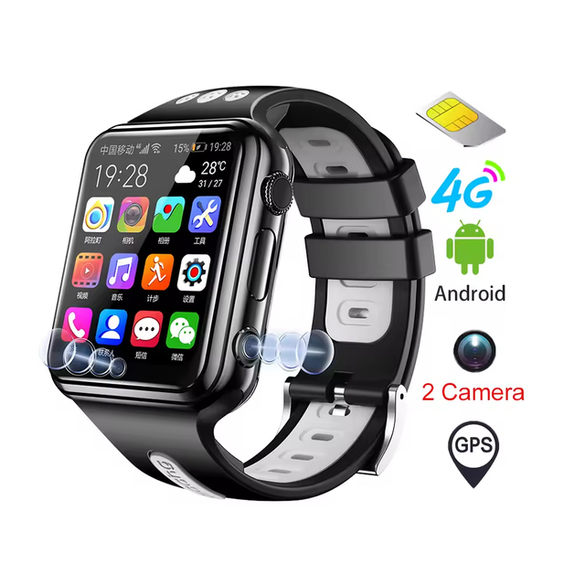 4G GPS Tracker Kids Smart Phone Watch with IPS Display Square Design Dual Camera Android for Boys and Girls Children