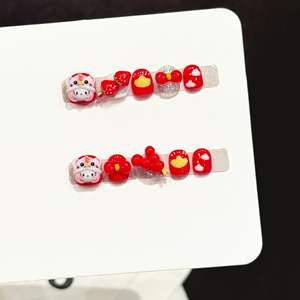 Vente en gros de faux ongles pour enfants faits à la main, design 3D chat et poney, 10 pièces, acrylique, faux ongles mignons pour filles - Product Image 6