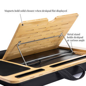 Suporte portátil para laptop, cinta de bambu ajustável com ângulo de almofada de madeira com monitor de elevação - Product Image 3