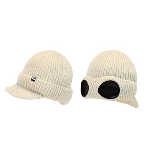 Novo Estilo Personalizado Adulto 100% Acrílico Malha Beanie Homens Cuff Beanie Cap Com Vidro - Product Image 1