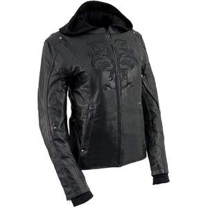 2025 chaqueta con capucha de cuero PU negra 3/4 Reversible para mujer ML2066 prendas de vestir exteriores con diseño tribal reflectante - Product Image 1