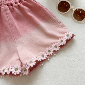 Conjunto <span class=keywords><strong>de</strong></span> Mezclilla Nuevo para Niñas, Top sin Mangas con Flores <span class=keywords><strong>de</strong></span> Verano, Pantalones Cortos <span class=keywords><strong>de</strong></span> Encaje, Conjunto <span class=keywords><strong>de</strong></span> Dos Piezas, Ropa para Niños - Product Image 6