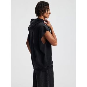 Camiseta sin mangas con capucha para hombre, estilo casual, lavada, de color liso, con bolsillo canguro, corte holgado - Product Image 3