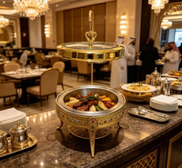 NANSHENG Plat de service rond décoratif en strass doré, chauffe-plats pour hôtels, restaurants, buffets et traiteurs