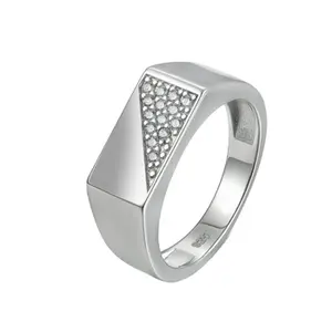 SAM bijoux mode classique hommes anneau carré pavé CZ conception S925 bague en argent Sterling pour hommes bijoux en gros