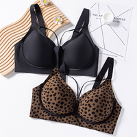 Soutien-gorge sans armatures sexy en tricot pour femme, grande taille, bonnet 3/4, push-up, respirant, imprimé léopard, maintien doux, vente en gros OEM