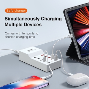 Chargeur USB C 10 ports, 5 USB-A, 4 USB-C, station de charge 2.4A, chargeur électrique pour téléphone portable, montre, tablette, compatible avec appareil photo - Product Image 5