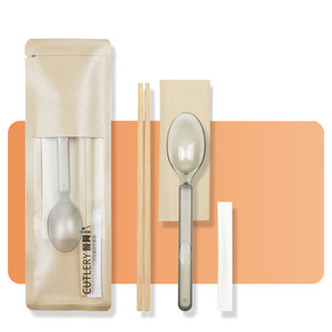 Set di posate usa e getta per asporto, confezionate singolarmente, forchetta, coltello, cucchiaio, bacchette in bambù, scatola con finestra, personalizzabile - Product Image 2