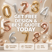 Ballon numérique géant en aluminium de 40 pouces (100 cm) style américain, forme chiffre, 50 pièces/paquet, vente en gros transfrontalière