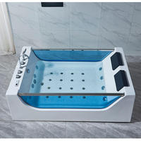 2025Vente chaude Adultes Écologique Autoportant Acrylique 2 Personnes Salle De Bains Verre Jupe Latérale Massage Air Bubble Baignoire Avec Oreiller