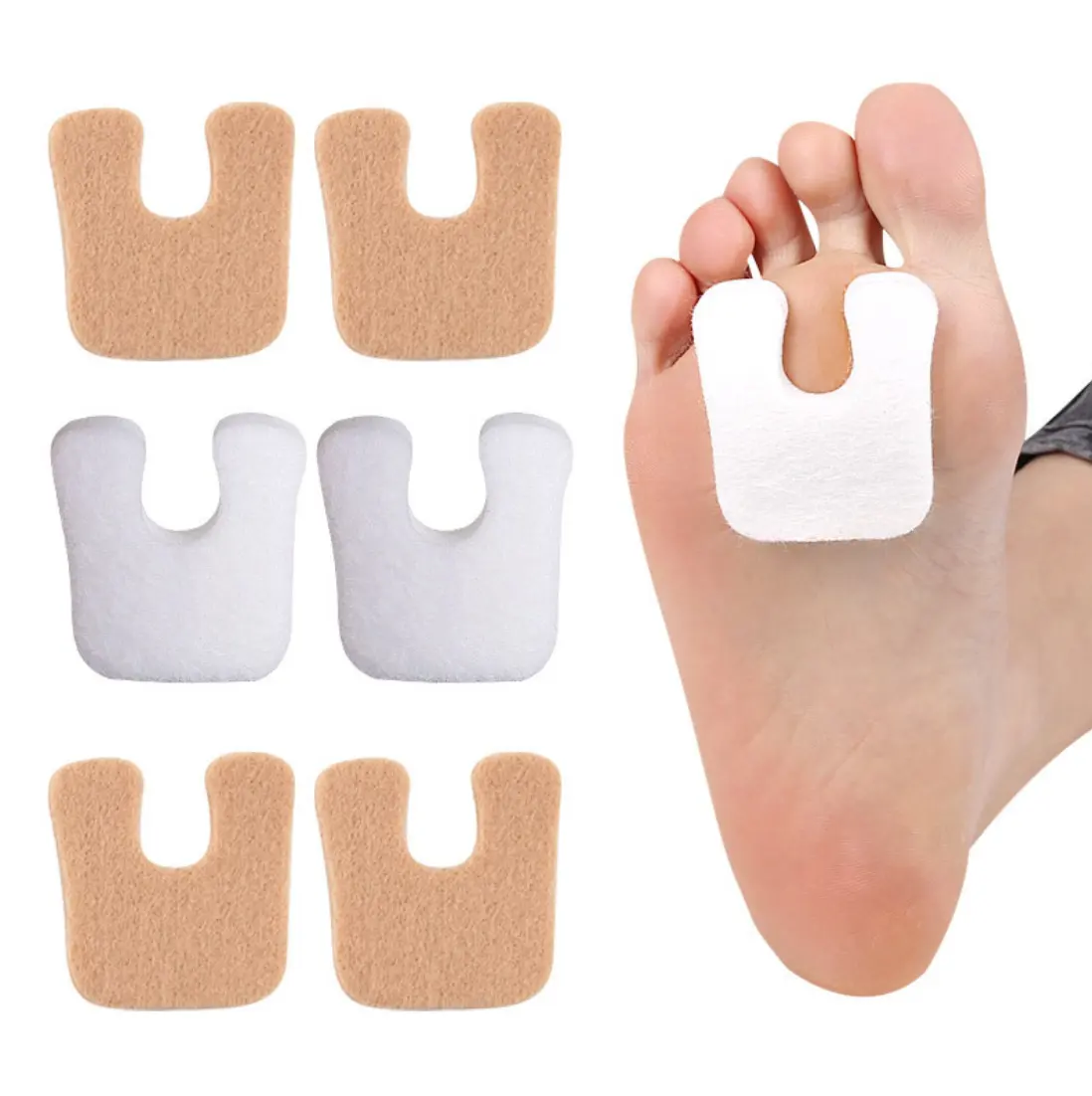 Callus Pads Soft U-Shaped Felt Callus Cushions Toe Pads Foot Protectors Thick Corn Cushions for Foot Heel&Forefoot Pain HA00532a