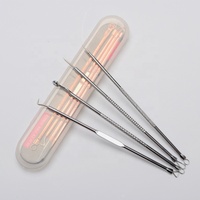 4 pièces ensemble de dissolvant de comédons de soins de beauté extracteur d'aiguille de points noirs et d'acné avec kit de boîte de rangement soins du visage pour le traitement de l'acné