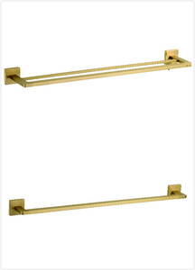 Set di accessori da bagno per la casa di lusso scopino da bagno moderno oro e portabottiglie in oro rifinito in ottone - Product Image 5