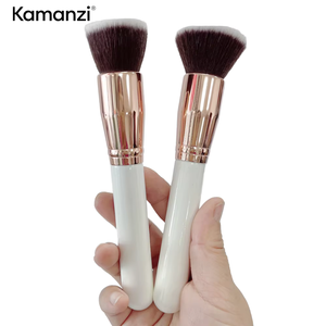 Juego de <span class=keywords><strong>brochas</strong></span> para polvos planos duraderos de precisión, licuadora de base, corrector de cejas, cepillos de ventilador, mango de plástico, brocha de maquillaje individual para la cara - Product Image 3