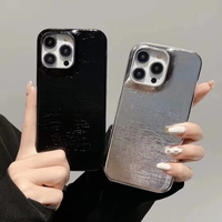 Coque de téléphone de luxe en cuir PU argenté pour iPhone, design personnalisé en feuille d'aluminium, vente en gros