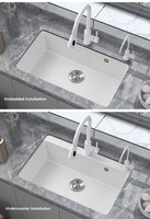 Évier de cuisine rectangulaire en granit blanc quartz à cuve unique à encastrer avec robinet, pour le lavage des légumes et de la vaisselle