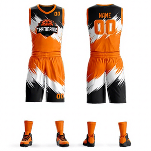 Custom Sublimation Basketball Jersey Uniform Set OEM Manufacturer <b>Orange</b> Black Sports Wear Breathable Training Team Kit - Product Image 1