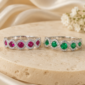 Anello con Design a Linea di Rubini Color Smeraldo, Stile Elegante per Donne - Product Image 5