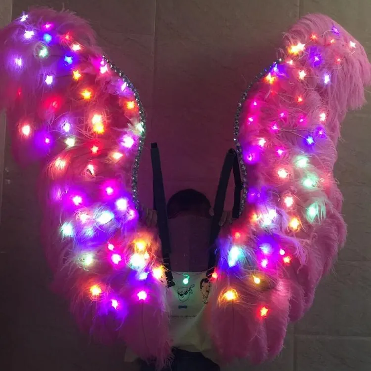 라이트 천사 날개 나이트 클럽 파티 무대 빛나는 깃털 백패널 catwalk 모델 핑크 화이트 날개