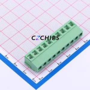 DB128L-5.0-10P-GN-S Screw Terminal Block Through hole Component (THT),P=5mm Connector 1x10P 5mm Green Through Hole - Product Image 1
