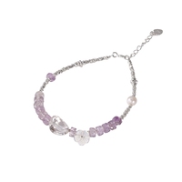 Bracelet perlé Bowei en argent sterling S925, améthyste facettée, bijoux en cristal blanc naturel en forme de fleur