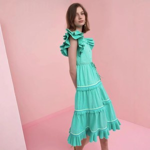 Vestido de verano de <span class=keywords><strong>moda</strong></span> de diseñador para <span class=keywords><strong>mujer</strong></span>, manga voladora, cuello en V, árbol comestible, volantes, retazos, ajuste de cintura, Midi, fiesta, vacaciones - Product Image 2